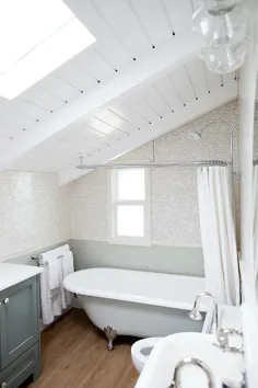 وان حمام Clawfoot با میله پرده دوش بیضی شکل - Vintage - حمام