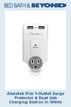 Aluratek Mini 1-Outlet Surge Protector & Dual USB Charging Station in White |  حمام تختخواب و فراتر از آن