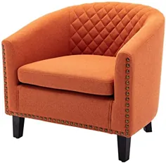 صندلی لهجه بشکه ای Lokee با صندلی های صندلی پارچه ای پارچه ای پارچه ای صندلی سطل صندلی توپی روکش دار برای اتاق نشیمن اتاق خواب (نارنجی)