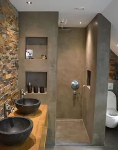 Salle de bain en béton ciré - brut de paume - Archzine.fr