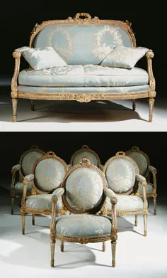مجموعه ای از مبلمان صندلی رنگی و پارچه ای-طلائی لوییس XVI