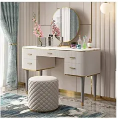 میز آرایش میز آراسته میز مدرن سبک لوکس کلاسیک مرمر آمریکایی ، میز آرایش اتاق خواب 100 سانتی متر (پیشخوان مرمر) + چهارپایه + آینه