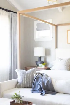 تختخواب چوبی سایه بان بلوند با سر تابلو سفید - انتقالی - اتاق خواب