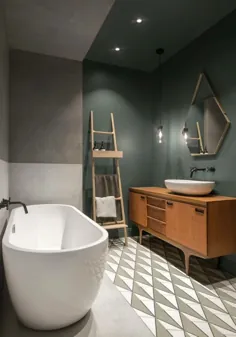 dunkle wandfarbe badezimmer freistehende badewanne leiter # طراحی داخلی