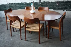 میز ناهار خوری زیبای هانس وگنر دانمارکی قابل توسعه در اواسط قرن میانه ساج برای آندریاس تاک (دانمارک ، دهه 1950)