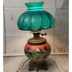 Rare Antique Hurricane Oil Lamp Oil Handpainted طرح یکپارچه سازی گل 19 "الکتریکی