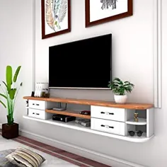 جعبه تلویزیون قفسه جعبه تنظیم جعبه WiFi روتر قفسه تلویزیون قفسه قفسه دیواری چوبی جامد قفسه شناور با کشو جعبه های کابل کنسول های بازی ، Yue QiSong ، قهوه ای