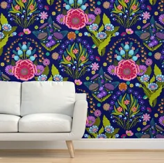 Maximalist Flowers Wallpaper Jewel Tone 70s Floral توسط |  اتسی