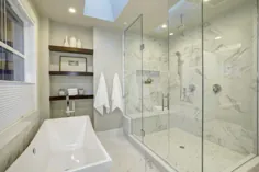 33 حمام اولیه خیره کننده با دوش های شیشه ای (2021! عکس)