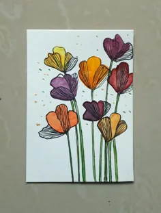 نقاشی آبرنگ از گل‌های رنگارنگ