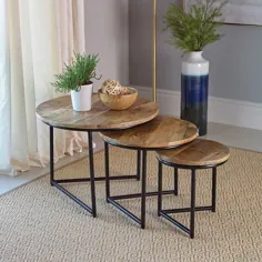 میز تودرتو 3 ست قطعه ، میز قهوه کنار لهجه گرد مدرن ، میز میز کوچک کوچک قهوه ای طبیعی - Walmart.com