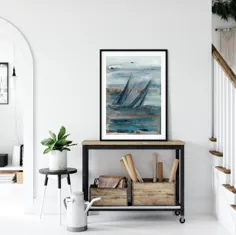 کشتی انتزاعی در هنرهای زیبا چاپ طوفانی ، نقاشی آبرنگ نقاشی دریایی هنر دیوار اقیانوس
