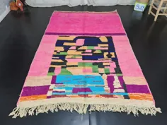 فرش دستباف مراکشی فرش صورتی Boujaad فرش پشم پر جنب و جوش |  اتسی