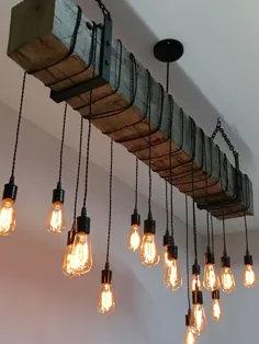 لوستر چراغ روشنایی پرتوی چوبی با براکت های آویز و پرتو بلند LED لامپ ادیسون 72 "- Farmhouse Industrial Modern