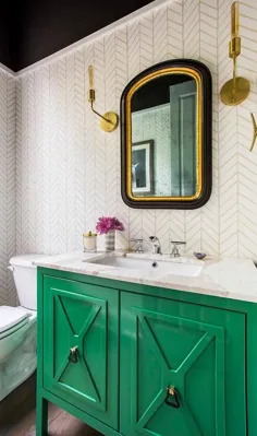 دستشویی سبز زمردی با آینه سیاه و طلایی - معاصر - حمام