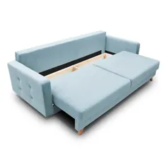 مبل تختخواب شو مبل وگاس آبی ساخته شده در اروپا و فضای ذخیره سازی آن در پارچه