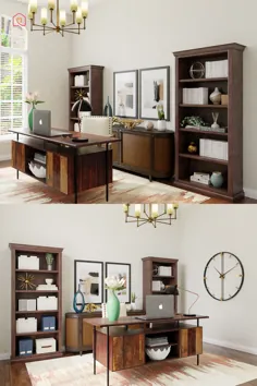 ایده ای زیبا برای طراحی دفتر خانه با مبلمان انتقالی و رنگ آمیزی.
