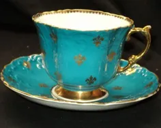 Aynsley Aqua Goldn گل فرانسوی ساده کلوپ فنجان و نعلبکی چای