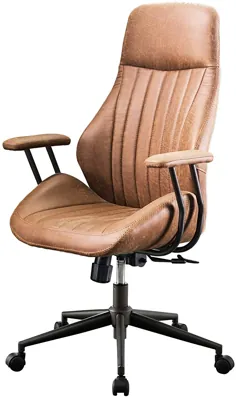 صندلی ارگونومیک XIZZI ، صندلی میز مدرن کامپیوتر ، صندلی چرمی اداری بلند پشت چرمی با پشتی کمر برای دفتر اداری یا خانگی (قهوه ای)
