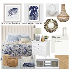 تابلوی خلق و خوی طراحی داخلی اتاق خواب Hamptons توسط لوپتون طراحی داخلی