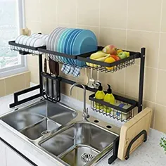 ظروف خشک کننده ظرف بیش از سینک ، قفسه آبکش برای خشک کردن آشپزخانه لوازم رک وسایل ذخیره سازی شمارنده ذخیره سازی فضای آشپزخانه نگهدارنده وسایل ظروف