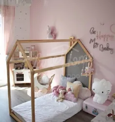 تخت کودک نوپا تختخواب کودک تخت کودک خانه چوبی تخت چادر |  اتسی