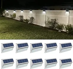 چراغهای خورشیدی ROSHWEY Deck Lights Outdoor 30 LED Stainless Steel Fence Post چراغ های خورشیدی ضد آب برای پله های راهرو (بسته 10 تایی ، نور سفید خنک)