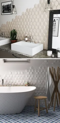 ایده کاشی حمام - کاشی های سه بعدی را برای افزودن بافت به حمام خود نصب کنید