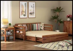 Shree Jeen Mata Enterprises Solid Sheesham Teak Wood Wood 3 مبل راحتی تخت تختخواب سفارشی برای مبلمان منزل |  مبل مبل تخت خواب تختخواب چوبی ذخیره سازی |  بدون بالش با بالشتک |  اتاق نشیمن |