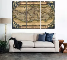 مجموعه بوم هنر دیواری نقشه جهان.  دیوار نقشه عتیقه جهان |  اتسی