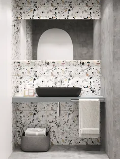 طراحی حمام تراسو و بتونی چشمگیر