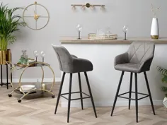 مجموعه ای از 2 صندلی نوار پارچه ای خاکستری DARIEN