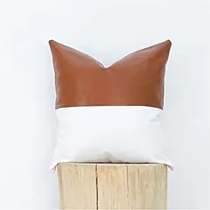 روکش بالش پرتابی چرمی مصنوعی Snugtown ، طرح چرمی نیمه سفید چرمی ، روکش بالش برنزه برای کاناپه ، مبل ، تختخواب ، 18 اینچ 18 اینچ