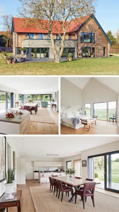 یک طراحی خانه مدرن به سبک خانه روستایی با سقف شیروانی ، ایده های خانه تک خانوادگی در خارج از خانه بسازید
