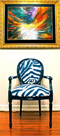 فروخته شده صندلی فرانسوی Blue Zebra Louis XVI |  اتسی