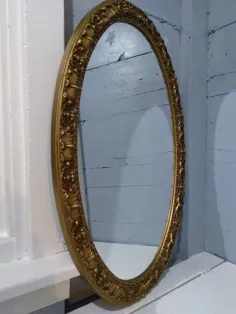 آینه بیضی بزرگ آینه دیواری آینه ای دیواری قاب برنجی |  اتسی