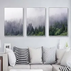 Misty Forest Landscape Wall Art Branquil Nature Green Wilderness Canvas چاپ بوم