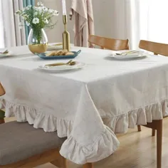 رومیزی رومیزی پارچه ای پارچه ای پارچه ای ملافه پنبه ای سفید سفید خاکستری ، رومیزی مستطیلی