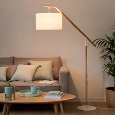 Stehlampe aus Eichenholz mit weißem Baumwollbezug Lampenschirm H182 |  Maisons du Monde