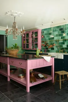 〚سبز ، آبی ، صورتی - ترکیبی غیرمعمول برای آشپزخانه انگلیسی عالی〛 ◾ عکس ◾ ایده ها ◾ طراحی