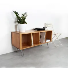 Oak Vinyl Storage Record Player Stand Solid Oak on Mid |  اتسی