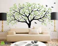 ماه کامل - برچسب عکس برگ درخت وینیل اتاق نشیمن ، نقاشی دیواری پرندگان - M021