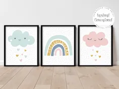Rainbow Wall Art Cloud Prints مجموعه رنگ دکوراسیون مهد کودک Rainbow |  اتسی