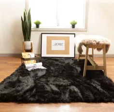 فرش فوق العاده نرم مصنوعی Faux Sheepskin Fur Shag ، سیاه ، 2 "x 3" - Walmart.com