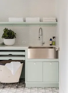 کابینت و قفسه های اتاق لباسشویی سبز کم رنگ - معاصر - اتاق لباسشویی