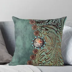 Cowboy Cowgirl Cowgirl Western Country Teal Green Leather Throw Pillow by lfang77