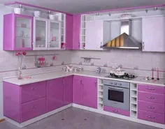 رنگ های آشپزخانه بنفش و صورتی به سبک Retro Vibe به طراحی و دکوراسیون آشپزخانه مدرن افزوده است