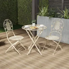 تاشو مجموعه بیسترو & ndash؛  میز و صندلی های 3PC با شبکه & amp؛  طراحی برگ توسط Lavish Home (سفید آنتیک) (میز تاشو - صندلی ها: 17.75x15.25x37: جدول: جدول: