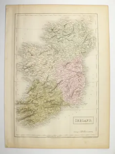 1852 ایرلند نقشه نقشه سیاه و سفید نقشه ایرلند اصل عتیقه |  اتسی