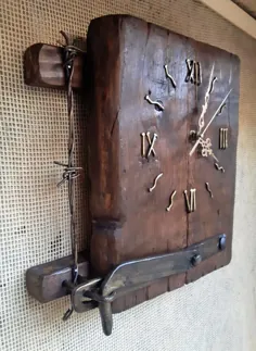 ساعت دیواری چوبی 100٪ دست ساز  ساعت دیواری بزرگ.  هدیه ساعت روستیک